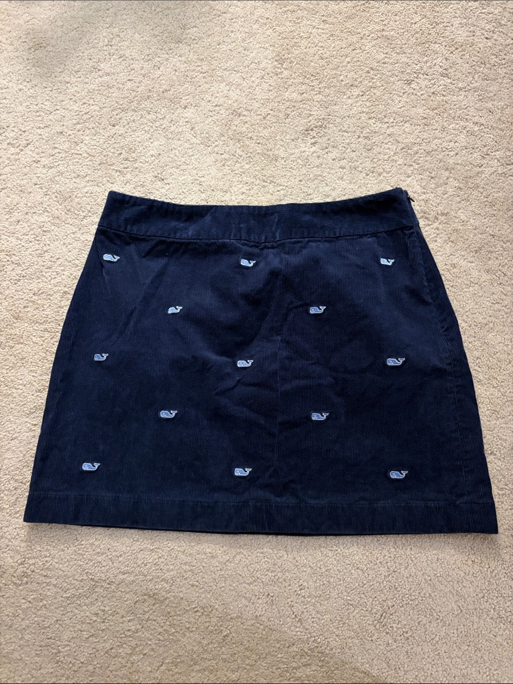 Vineyard Vines Navy Corduroy Mini Skirt with Light Blue Whale Embroidery
